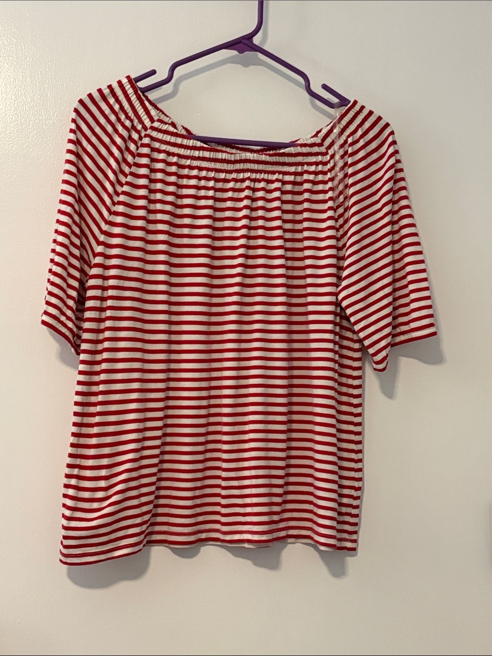 Talbots Red and White Striped Off-Shoulder Tunic Top